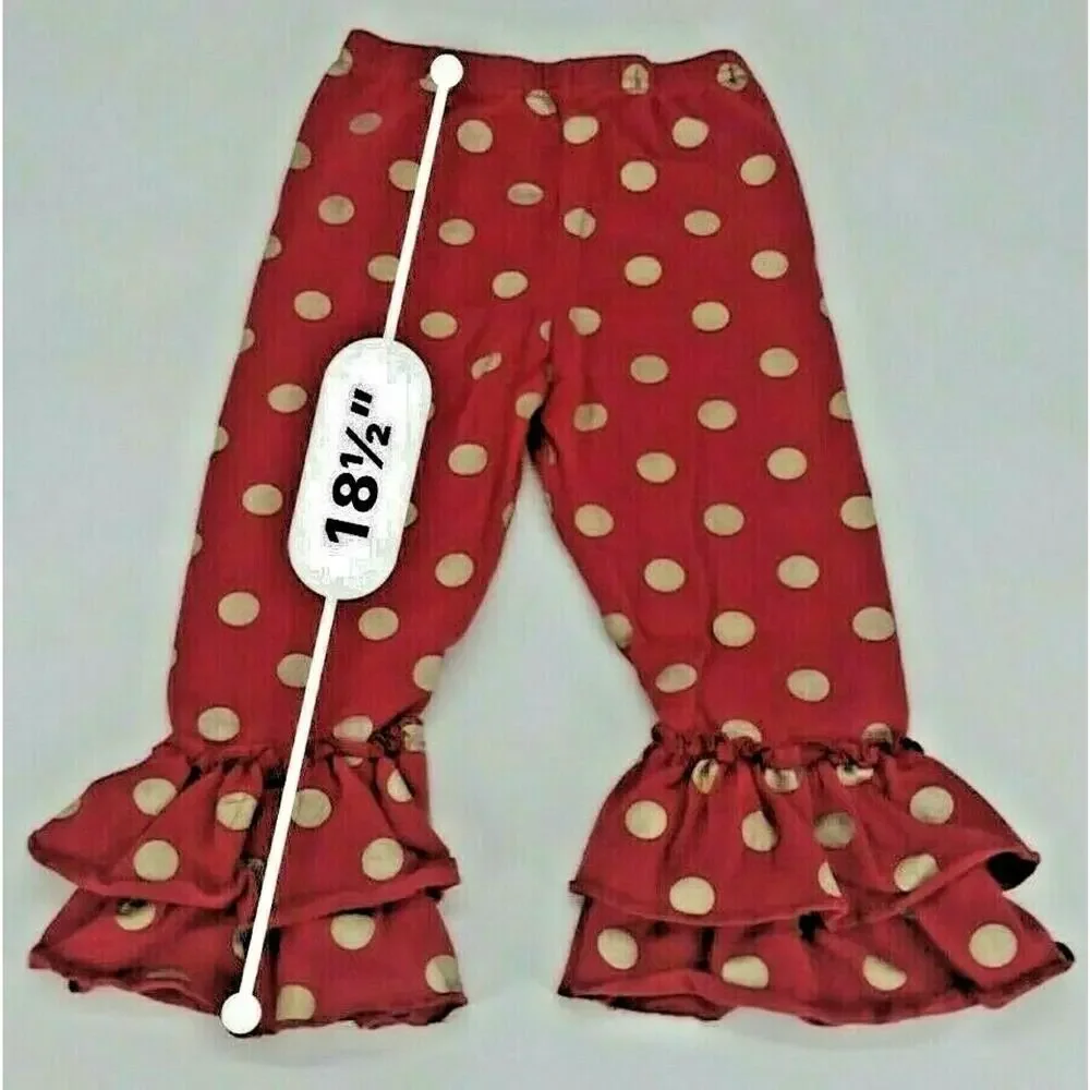 Unbranded Girls PJs Pajamas Set Santa Baby Polka Dot Ruffle Bell Bottoms Sz L